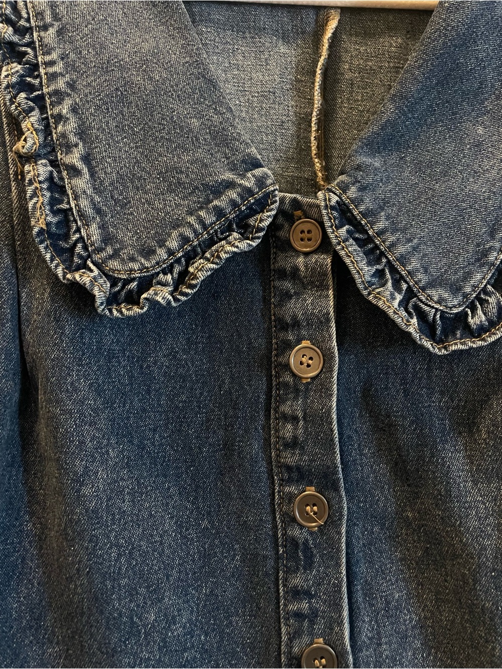 Le Lis Dark Denim Short Romper with Peter Pan Collar - Picture 3 of 7